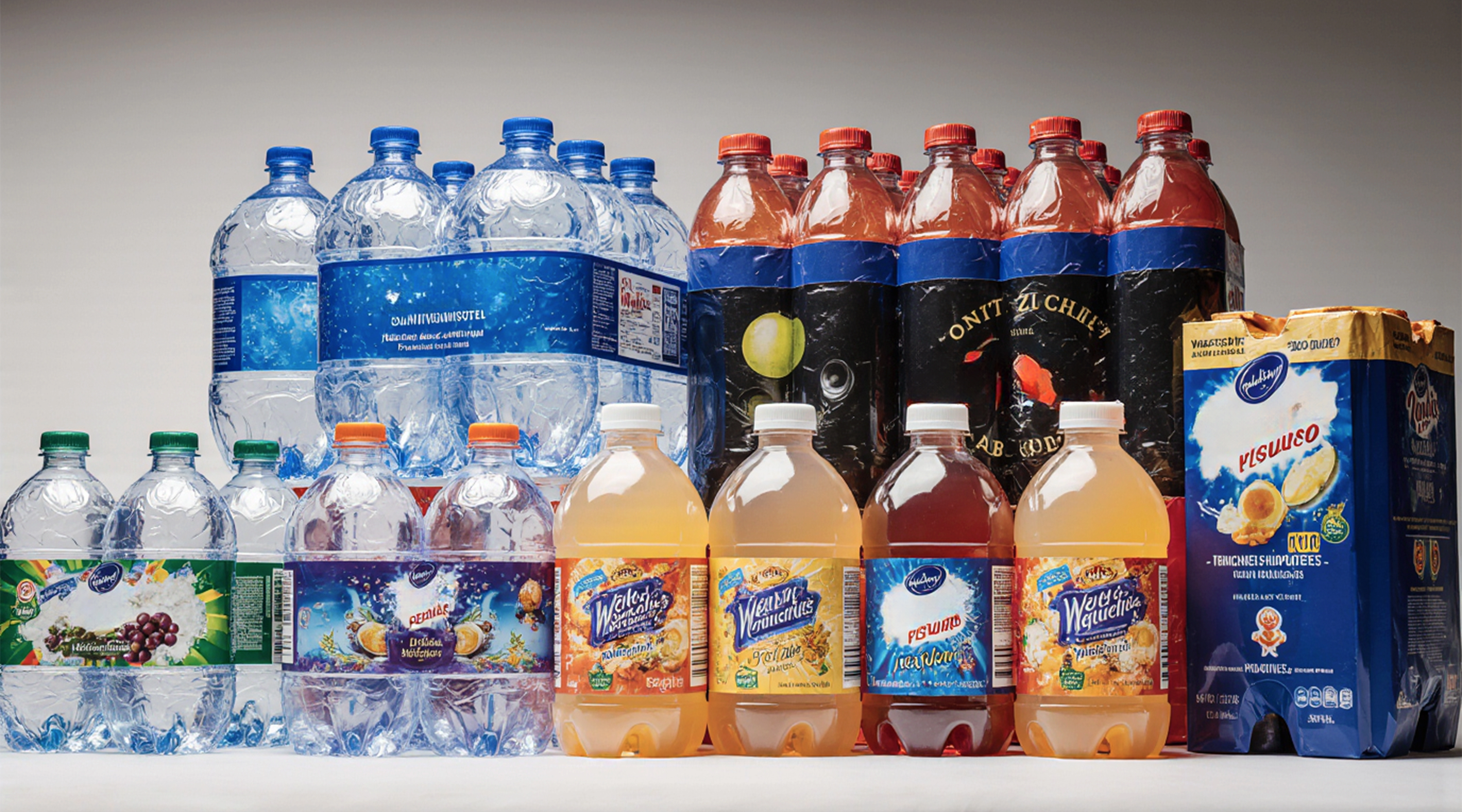 Beverages (water, soda, juices, milk bottles)